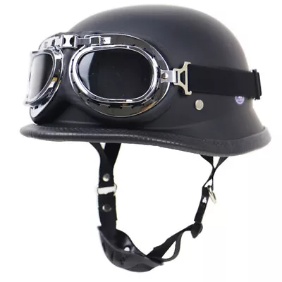 DOT German Skull Cap Motorcycle Half Helmet With Goggles Chopper Scooter Helmet • $77.75