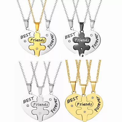 3pcs BFF Stainless Steel Heart Puzzle Pendant Best Friends Forever Necklace 18  • $11.99