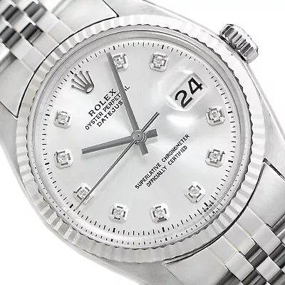 Mens Rolex Datejust 18k White Gold & Stainless Steel Silver Diamond Dial Watch • $4499