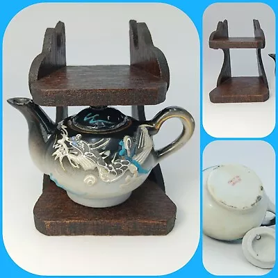 Miniature Teapot Moriage Dragonware Blue Eyes W/Stand Porcelain Made In Japan • $24.50