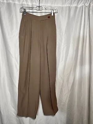 Vintage TAHARI Light Brown High Rise Wide Leg Palazzo Trouser Pants Size 4 Small • $29.99