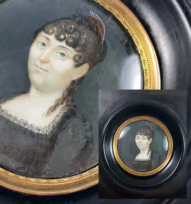 Antique French Empire Portrait Miniature With Tiara And Pearl Tiara Or Mantilla  • $371.25