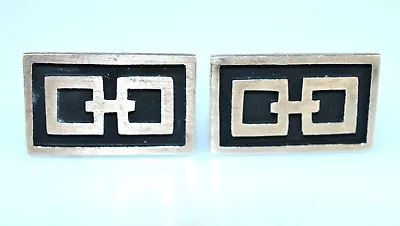 Vintage Mexican Sterling Silver Rectangular Cufflinks With Linked Square Design • $85