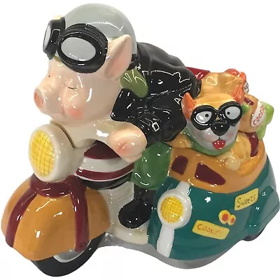 Cookie Jar Road Hog Pig On Motorcycle French Bulldog In Sidecar By Holiday Times • $29.99