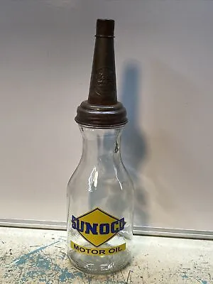 Sunoco Motor Oil Bottle Spout Cap Glass Vintage Style Gas Station • $19.99