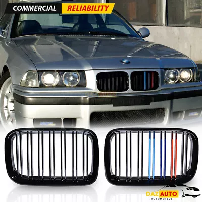 Gloss Black M-Color Front Bumper Kidney Grill For BMW E36 M3 318i 325i 1992-1996 • $36.98