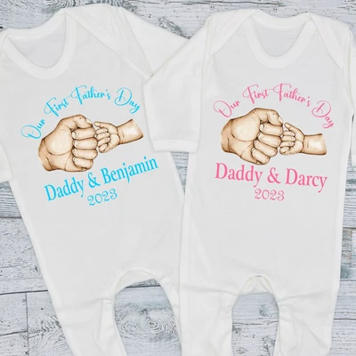 £11.99 • Buy First 1st Fathers Day 2023 Personalised Baby Bib Vest Grow Romper Tee Fist Bump