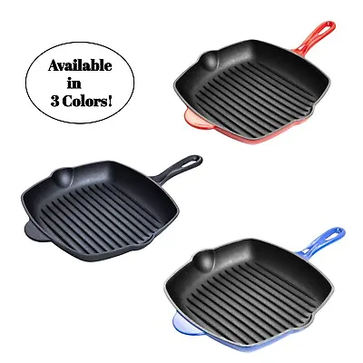 £17.99 • Buy Nuovva Pre-Seasoned Cast Iron Griddle Frying Pan Square Cast Iron Skillet 28cm