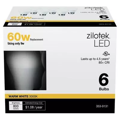 9 Watt LED Warm White Light Bulb 3000K 800 Lumens 60 Watt Equivalent A19 • $18.99