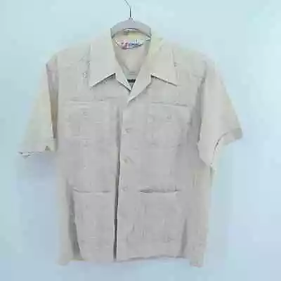 Vintage Guayaberas Mexican Wedding Embroidered Short Sleeve Button Down Shirt M • $28.90