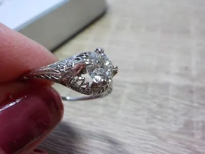 14KW FILIGREE RING WITH MINE CUT DIAMOND(5.65mm)SHOWS FANTASTIC! SIZE 8.5 • $1200