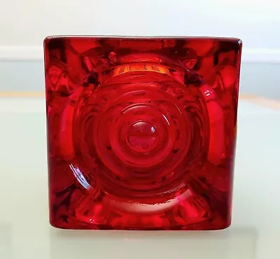 Viking Glass 2.5  Bullseye Votive Holder Vintage MCM Ruby Red • $45