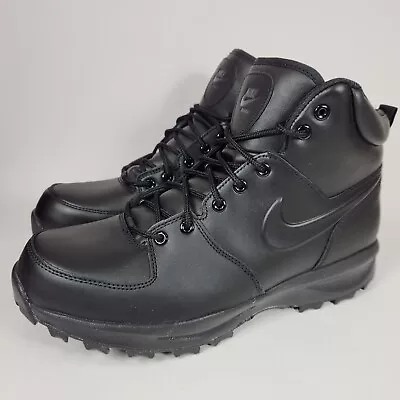 Nike Manoa Leather Men's Size 12 Boots Triple Black 454350-003 • $89.94