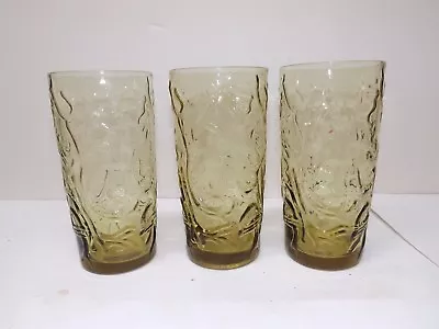 3 Yellow/green Driftwood Bark Milano Lido Type Glass Tumblers • $4.99