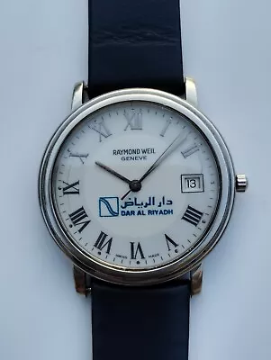 Vintage Raymond Weil Quartz Date White Dial Sapphire Crystal Men's Watch 35mm • $76