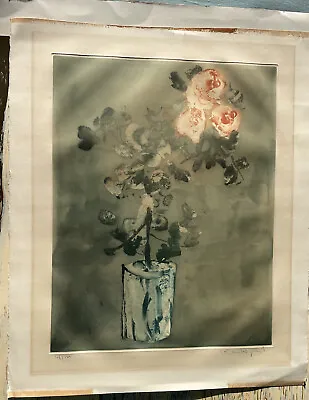 Kaiko Moti - Floral Etching In Colors - Roses In Vase 46/120 • $250