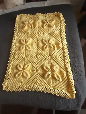 Hand Knitted Baby Cot Or Pram Blanket In Lemon/yellow  • £14