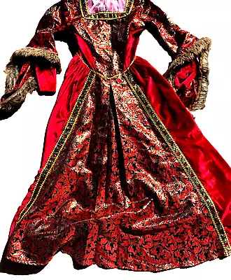 Renaissance / Medieval ROYAL Halloween Costume DRESS Velvet Gems Fur:sz Adult 10 • $65