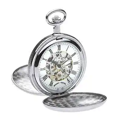 Chrome Plated Double Hunter Skeleton Pocket Watch By Mount Royal- Model No. B22 • $136.77