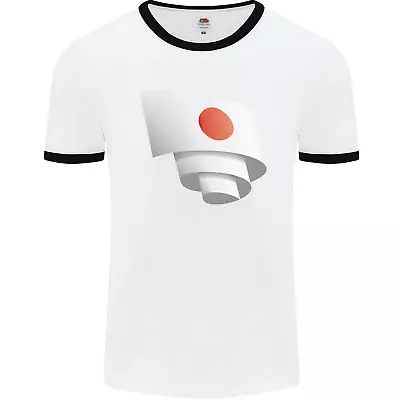 Curled Japan Flag Japanese Day Football Mens Ringer T-Shirt • £8.99