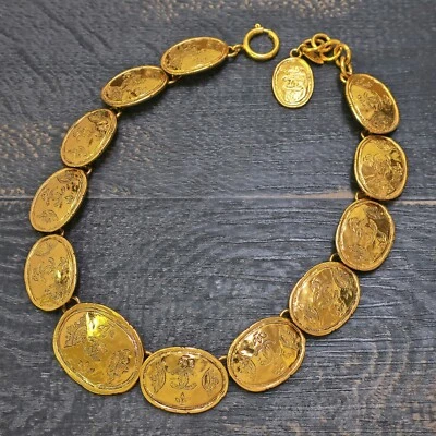 $1038.40 • Buy CHANEL Gold Plated CC Logos Oval Charm Vintage Necklace Choker #275c Rise-on