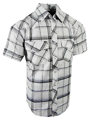 Mens Western Plaid Shirt Short Sleeve Snap Up Flap Pockets NEW Casual Colors A • $19.95