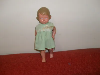 Small German Celluloid Doll In Green Dress  28 Cm Tall • $95