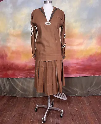 Rare Vintage Antique 1920s Brown 2-piece Sailor Skirt Suit • $75