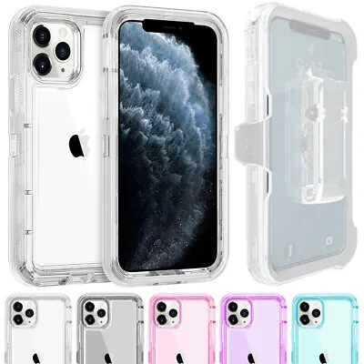$10.95 • Buy IPhone 11 Pro Max 6 7 8 Plus X XS Clear Case Defender Hybrid Cover + Belt Clip