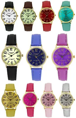 AZAZA Women’s Gold Plated Bezel PU Leather Strap Watch Analog Quartz • $21.43