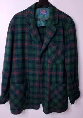 Vtg Pendleton Chore Jacket Coat Shirt Red Green Plaid Wool Front Pockets Men's M • $39