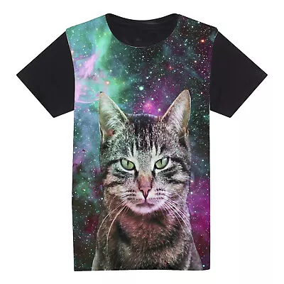 Cat Space Nebula Funky Tee Pussy - Feline Outer Space T-shirt Full Colour • £9.90