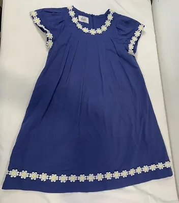 MINI BODEN Girls Size 7/8 Blue Dress Daisies/Flower Trim Lined Back Zip India • $24.97