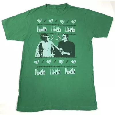 Frankenstein & Bride T Shirt Sz Medium Green Horror Monsters Love Hearts Graphic • $5