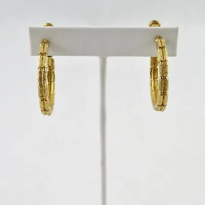Vintage Goldette Bamboo Hoop Clip On Earrings Gold Tone • $30