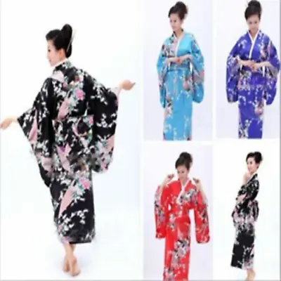 Retro Japanese Traditional Yukata Cosplay Peacock Kimono Robe Geisha Dress • £23.86