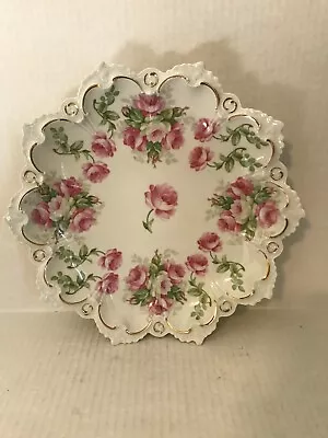 Vintage M Z Austria Moritz Zdekauer Porcelain Scalloped Plate  With Pink Roses • $19.99