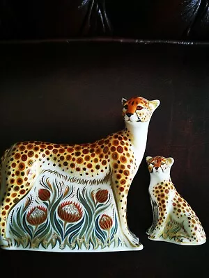 £180 • Buy Royal Crown Derby Cheetah And Baby Cub With Gold Stopper