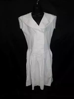 Vtg 80s Easy Living M White Cotton Midi Dress Double Button Drop Waist Summer Md • $24.99