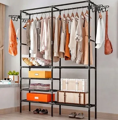 Industrial Open Wardrobe Clothes Rail Rack Bedroom Storage Metal Shelves Unit • £30.49