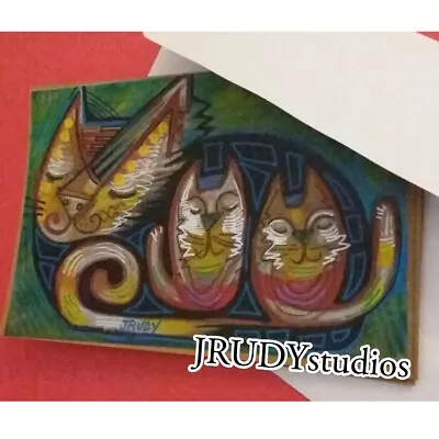 Original Art Postcard 4 X 6 Painting Print JRUDY Cat And Kittens • $1.25