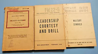 3-WW2 ARMY MANUALS-Soldiers Handbook Military Symbols Leadership Cortesy Drill • $9.95