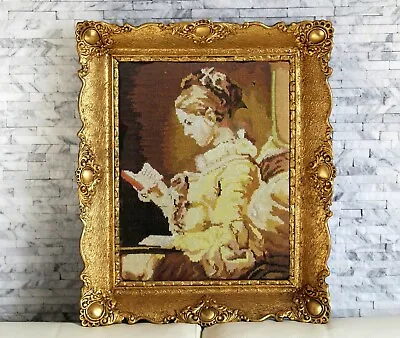 Needlepoint Tapestry | FRAGONARD Young Girl Reading Wool Wall Hanging 14 X19  • $107.15