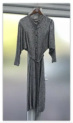H&M Blue Floral Batwing Long Belted Shirt Dress Size Medium • £18.99