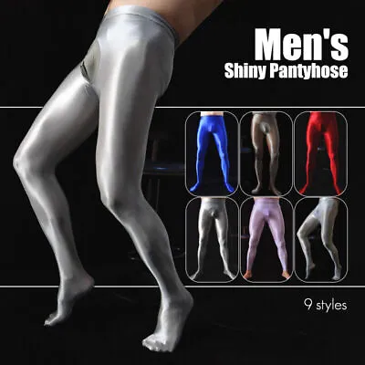 Men Sexy Shiny Glossy Spandex Stockings Opaque Pantyhose Sports Sheath Tights US • $11.98