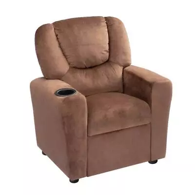 Kids Youth Recliner Chair Faux Leather Brown Height Footrest With Cup Holder • $120.32