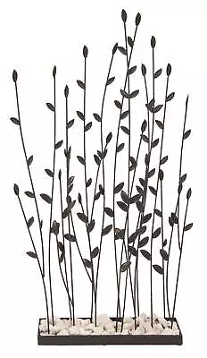 Contemporary Black Metal Flowers With Ivory Shaded Rocks Scuplture 14 W X 31 H • $24.71