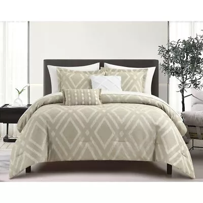 Aberham 5-Piece Comforter Set Chenille Jacquard Fabric With Geometric Design • $120.51