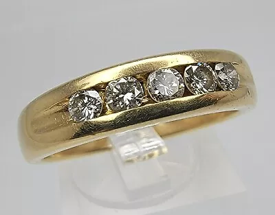 Estate 14k Yellow Gold Mens 5-Diamond Wedding Band Ring Size 10 - 5.8gs • $289