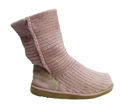 Ugg Australia Women's Pink Crochet Knit Pull On Cozy Warm Winter Boots Size 6 • $32